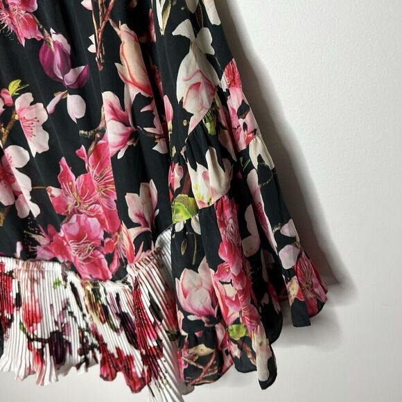 Rococo Sand Top Womens Large Floral Silk Pleated Boho Bell Sleeves Flowy Hippie - Picture 15 of 16